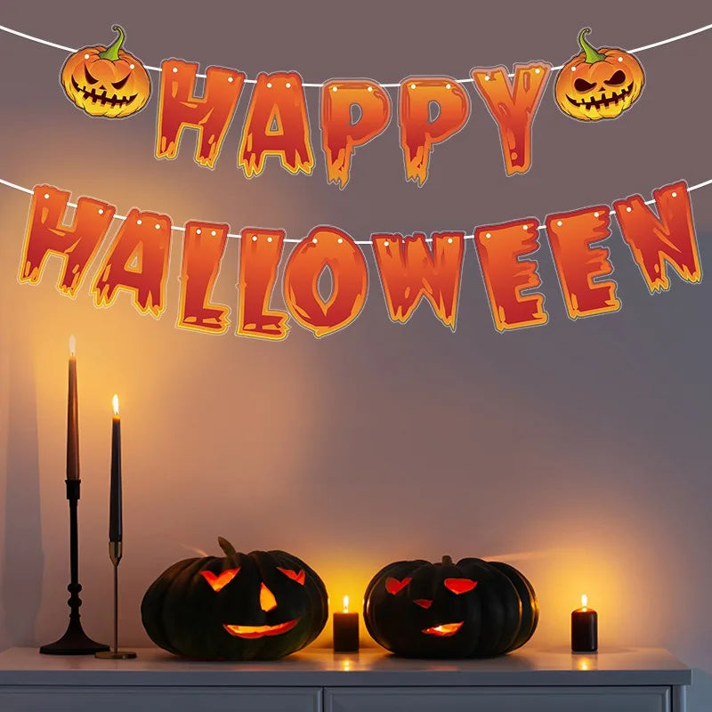 Halloween Party Door Decorations Horror Pumpkin Ghost Bat Hanging Pendent Paper Sign for Home Halloween Festival Party