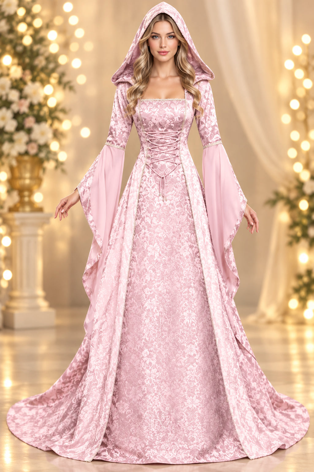 Halloween Cosplay Women's Luxury Witch Hooded Dress Costumes Retro Embroidered Renaissance Gothic Wedding Floor Length Dress