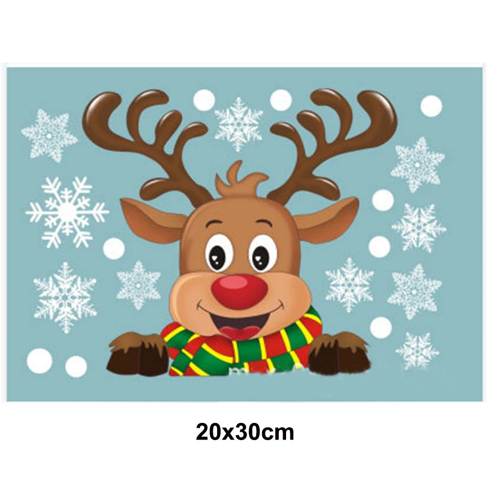 Christmas Window Stickers Santa Claus Reindeer Snowflake Static Window Clings Merry Christmas Glass Decals New Year Party Decors