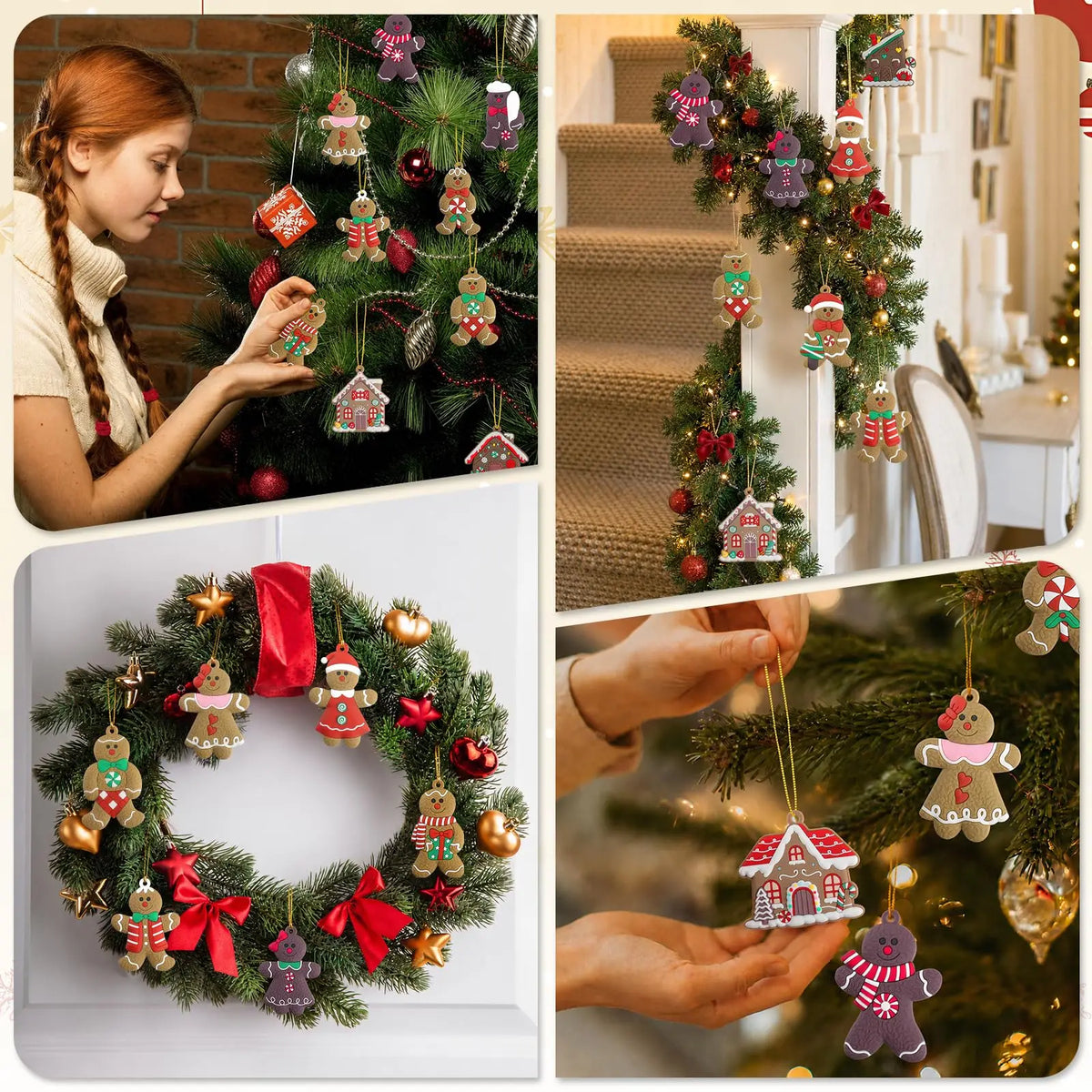 12 Pcs Gingerbread Man Ornaments for Christmas Tree,Assorted Gingerbread Figurines Ornaments, Christmas Tree Hanging Decorations