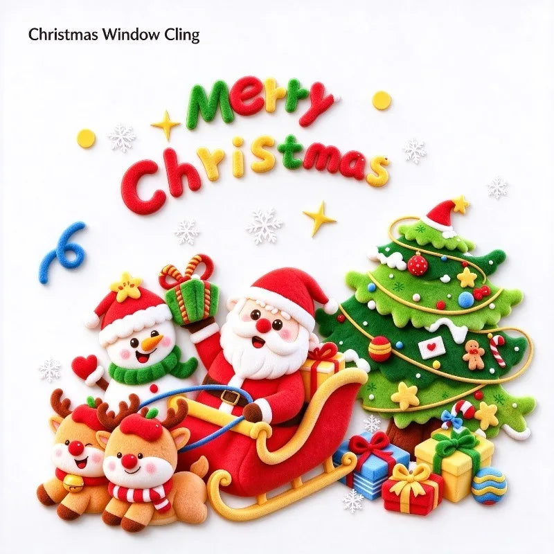 Merry Christmas Static Window Stickers Cartoon Santa Snowflake Glass Decals Reusable No Glue Xmas Home Shop Decor