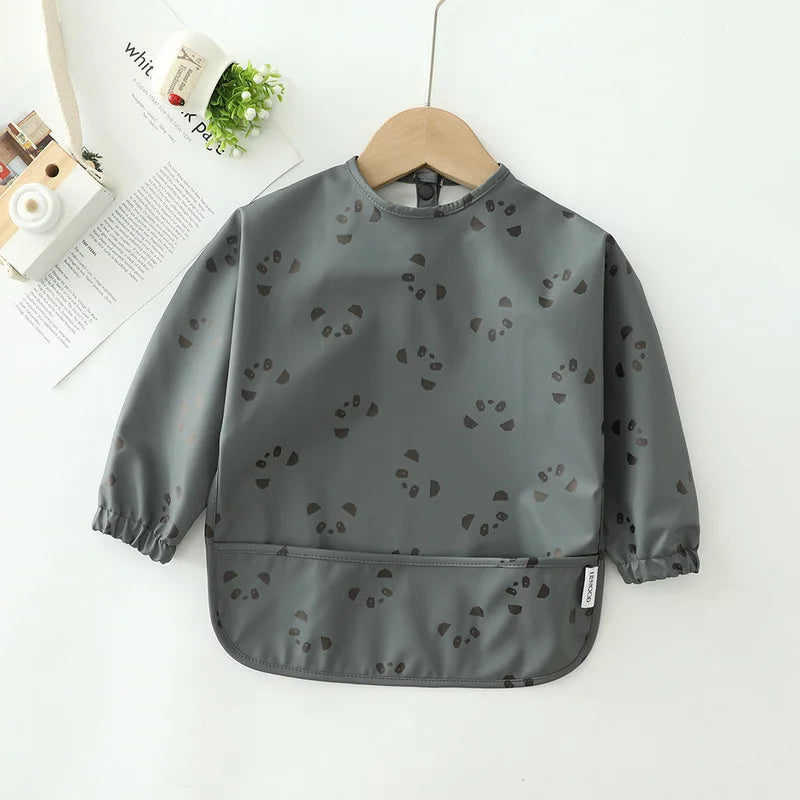 Erduo Newborn Baby Waterproof Feeding Baby Soft Cloth Fabric Bibs Infant Apron Long Sleeve School Food Bib Eating Accessories