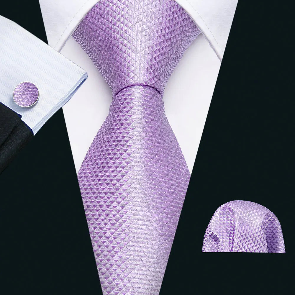 Male Gift Men Tie Set Purple Violet Solid Paisley Striped Wedding Business Tie for Man Necktie Handky Cufflinks Barry.Wang