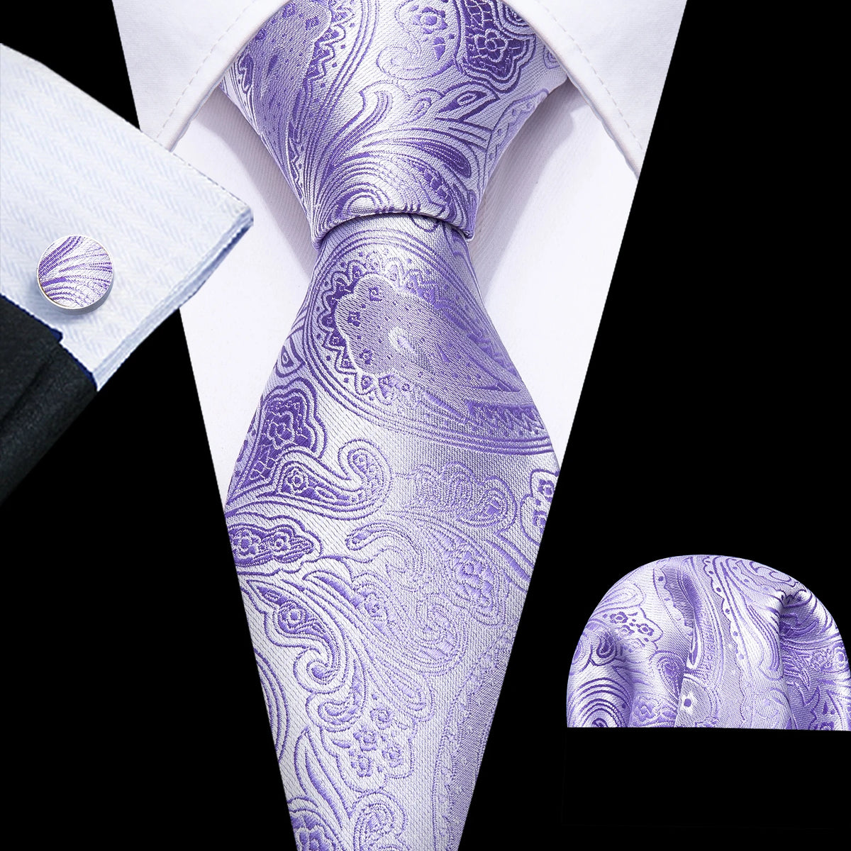 Male Gift Men Tie Set Purple Violet Solid Paisley Striped Wedding Business Tie for Man Necktie Handky Cufflinks Barry.Wang