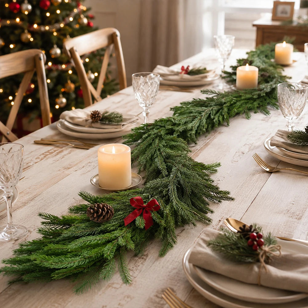 Christmas Decorations Garland 5.6ft Norfolk Pine Artificial Hanging Wreath for Wall Door Mantel Decor Navidad Table Centerpieces