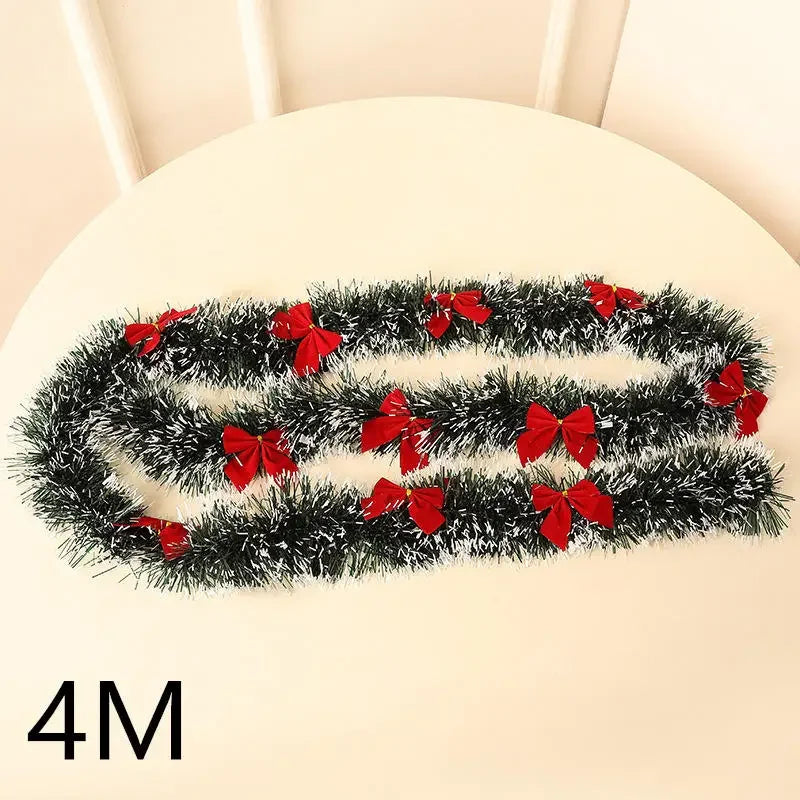 4 M Green Christmas Tree Decoration Ribbon Garland Christmas Tree Bar Tops Ornaments Xmas Party Tinsel Grass Bow Wreath Supplies