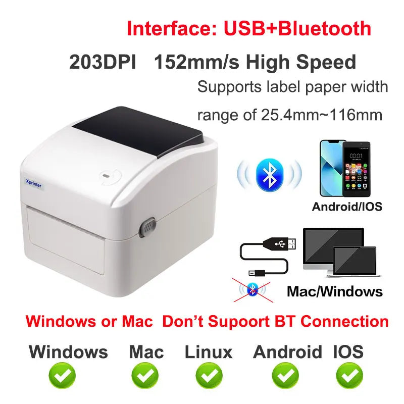 Xprinter 152MM/S Thermal Shipping Label Printer Barocde Sticker Printer 203DPI Printing Paper Width Between 25.4nm and 116mm