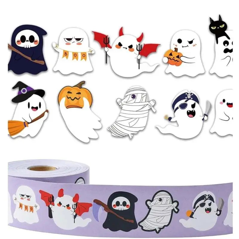 Halloween Decor - 500Pcs/Roll Funny Stickers with Pumpkin, Ghost, Skull, Spider, Bat Design for Phone Graffiti