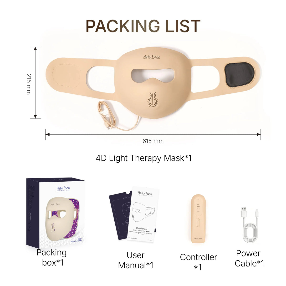 Portable Hello Face M300 4D Mask 311pcs LEDs Light Therapy Mask Red Near-Infrared Facial Neck Skin-friendly Silicone Mask