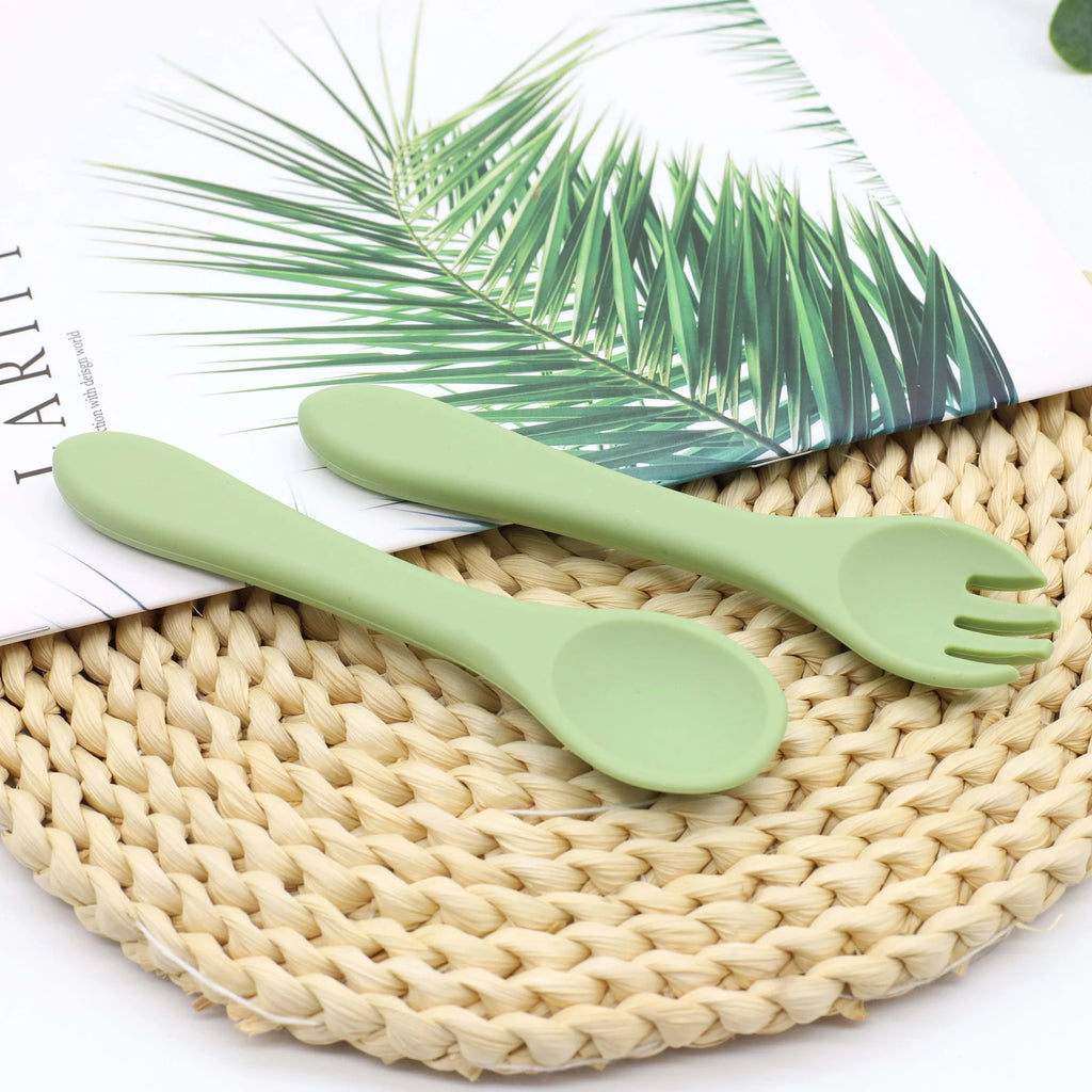 2Pcs/Set Soft Silicone Baby Training Spoon Fork Set Kids Tableware Infant Toddler Feeding Accessories