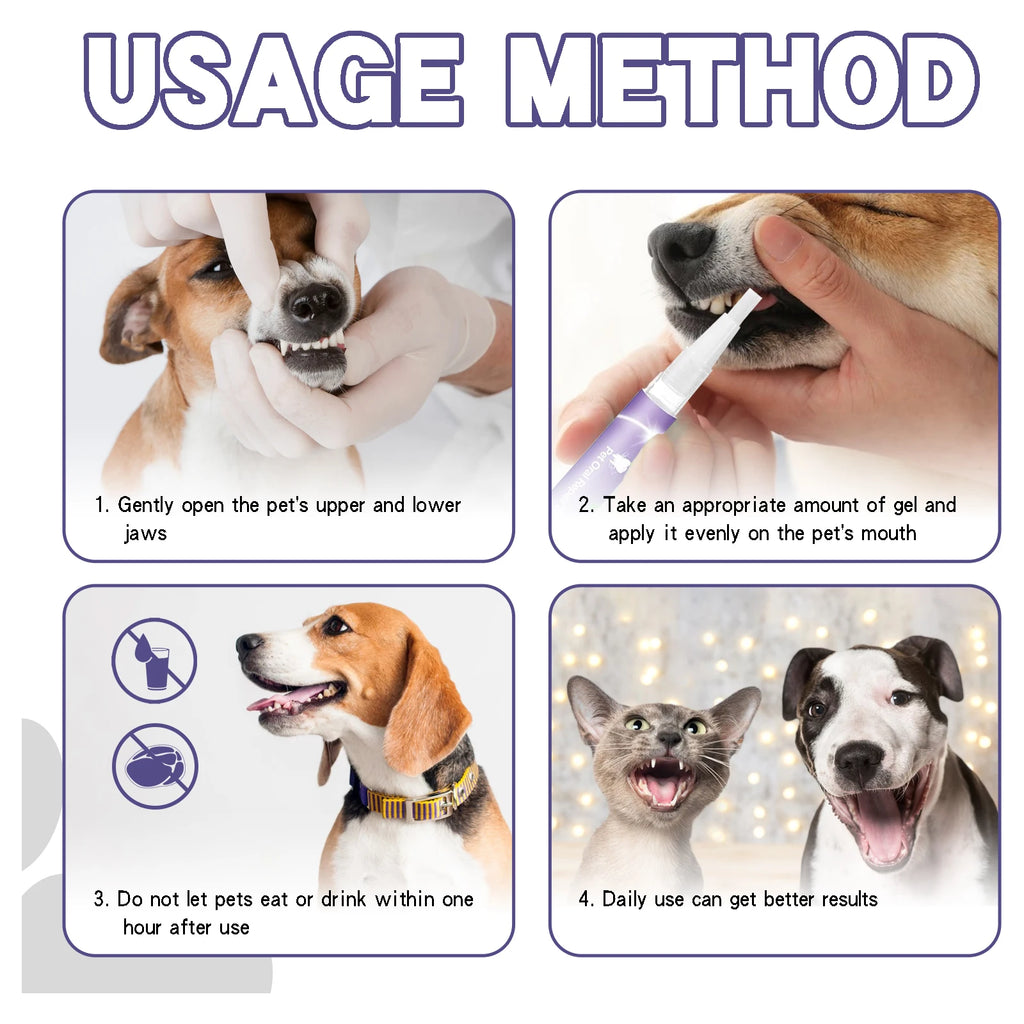 Pet Dental Care Gel 3ml Teeth Cleaning Pen for Dogs and Cats Fresh Breath Tartar Control Soothes Gums Easy Baking Soda Formula