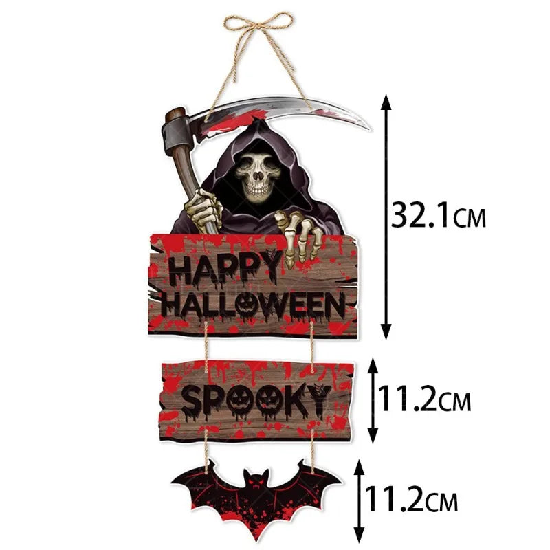 Halloween Party Door Decorations Horror Pumpkin Ghost Bat Hanging Pendent Paper Sign for Home Halloween Festival Party