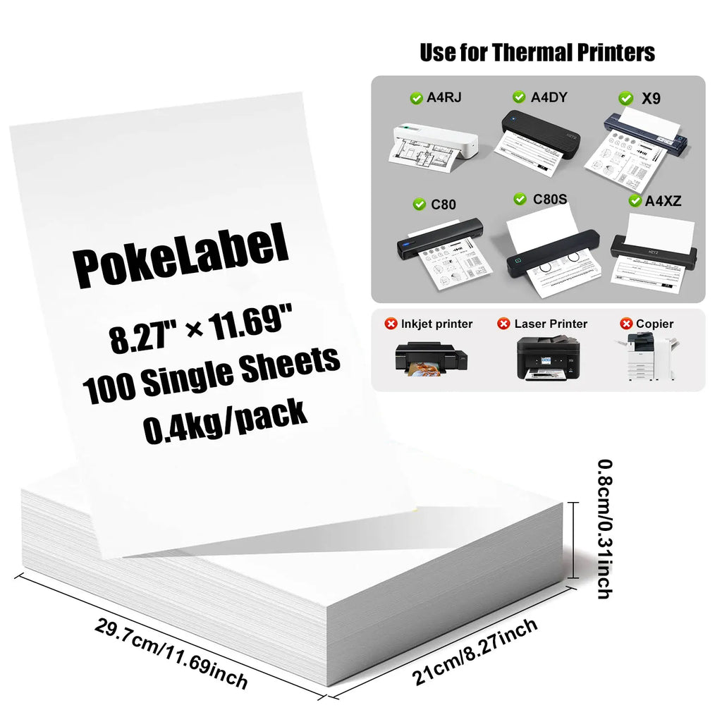 Inkless Portable A4 Thermal Printer, Bluetooth Wireless for PDF Excel Word Documents, Ideal for Home Office School Use