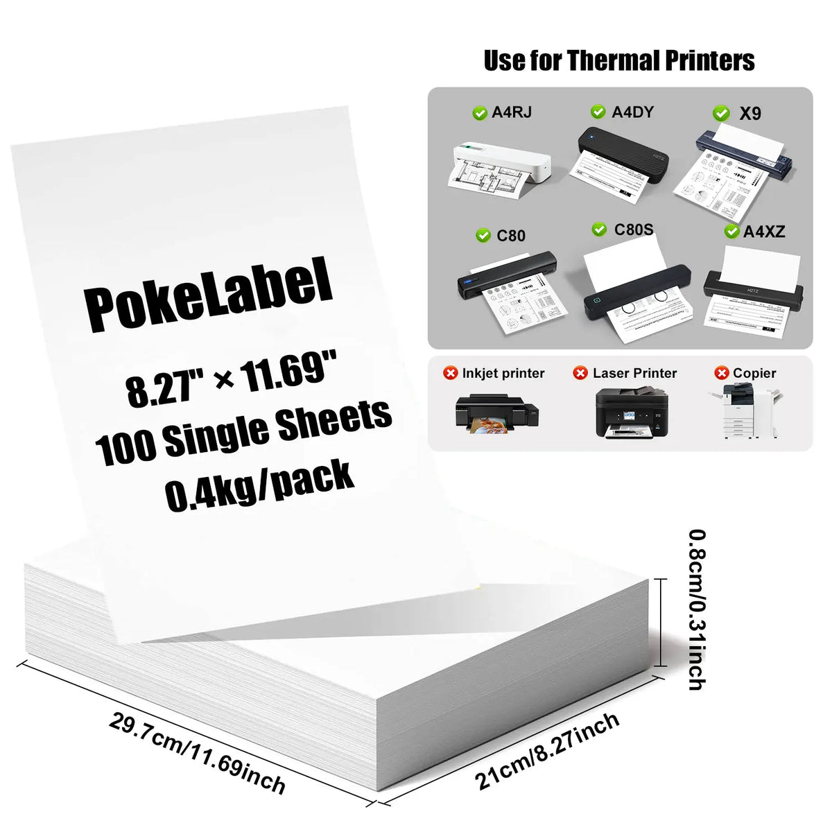 Inkless Portable A4 Thermal Printer, Bluetooth Wireless for PDF Excel Word Documents, Ideal for Home Office School Use