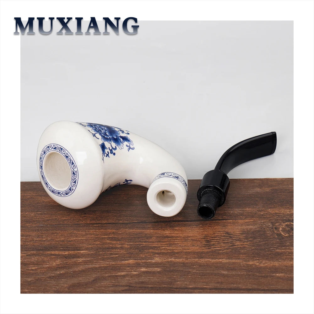 Ceramic Smoking Pipe With Bent Acrlyic Stem Mouthpiece Filter Screen Filter Pipe China Pottery 9mm