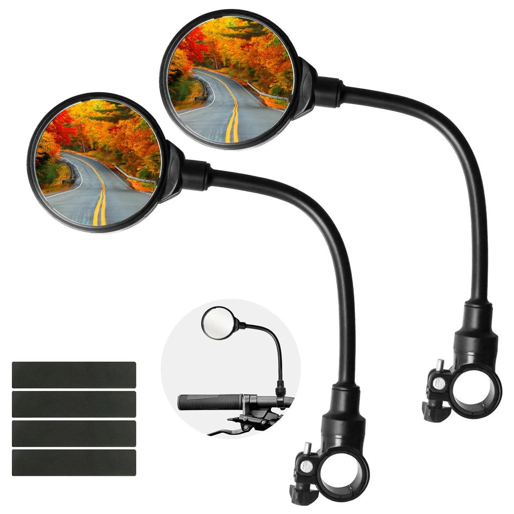 Bicycle Rearview Handlebar Mirrors 360 Rotatable for Mountain Road Bike Motorcycle Bendable Hose Adjustable Rearview Mirror
