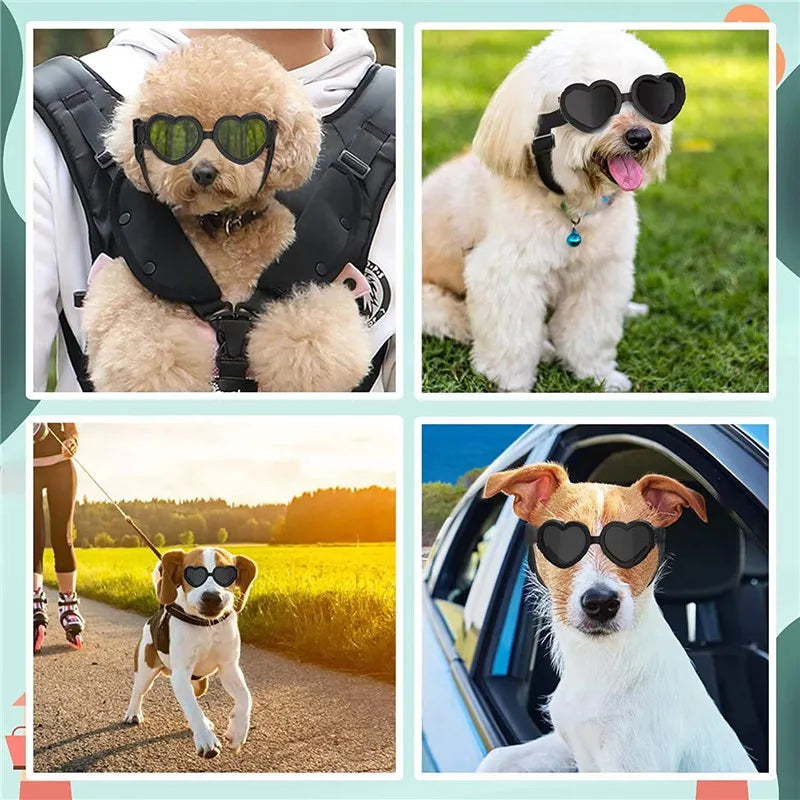 1 Pc Heart-shaped Small Dog Sunglasses Waterproof UV Protection Cat Sun Glasses with Adjustable Strap Goggles Pet Products