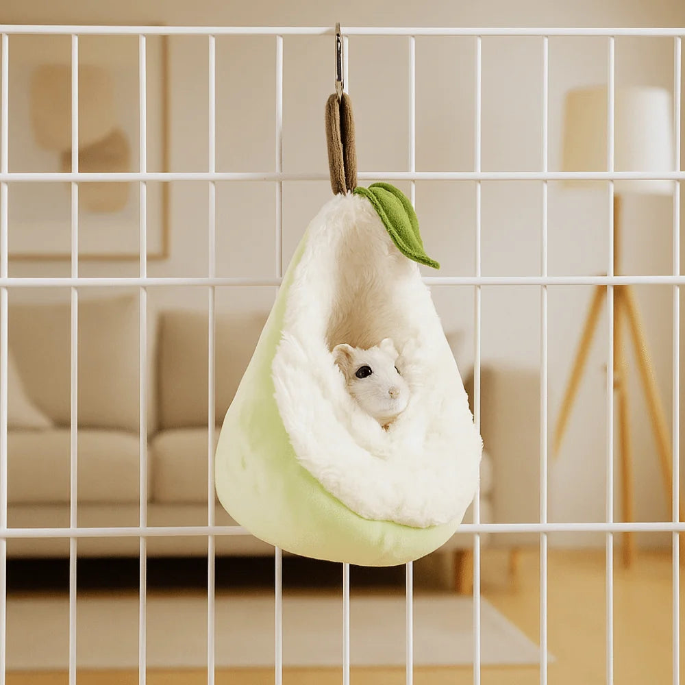 Hamster Cage Plush Hamster Hammock Warm Soft Winter Pet Nest Pear-Shaped Comfortable Sugar Glider Hideout Cage Decoration
