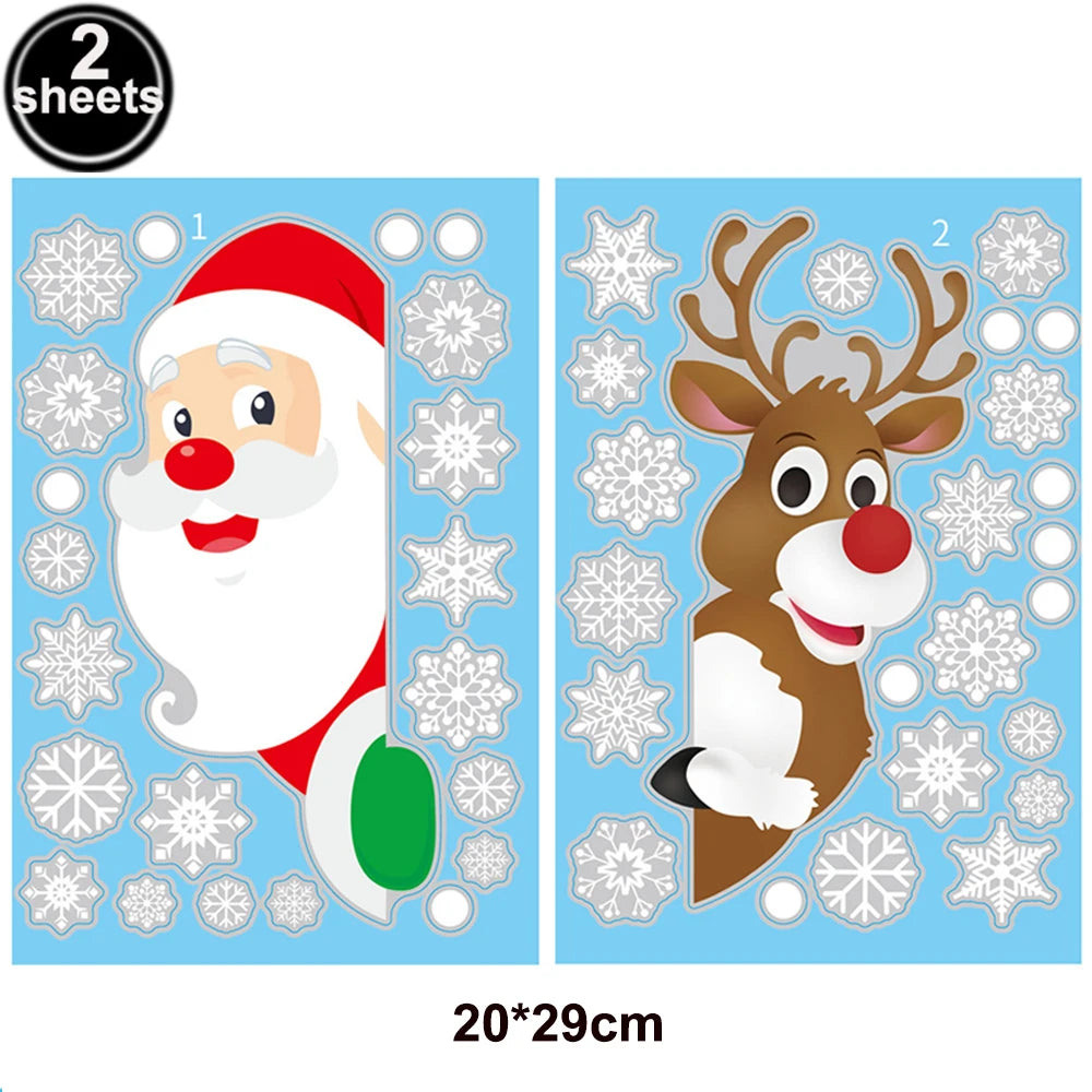 Christmas Window Stickers Santa Claus Reindeer Snowflake Static Window Clings Merry Christmas Glass Decals New Year Party Decors