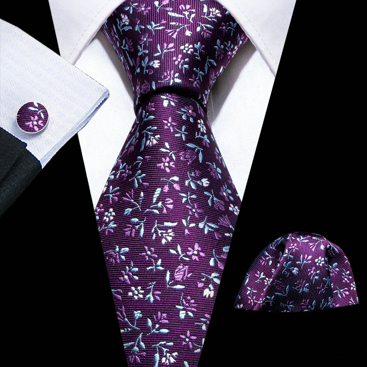 Male Gift Men Tie Set Purple Violet Solid Paisley Striped Wedding Business Tie for Man Necktie Handky Cufflinks Barry.Wang