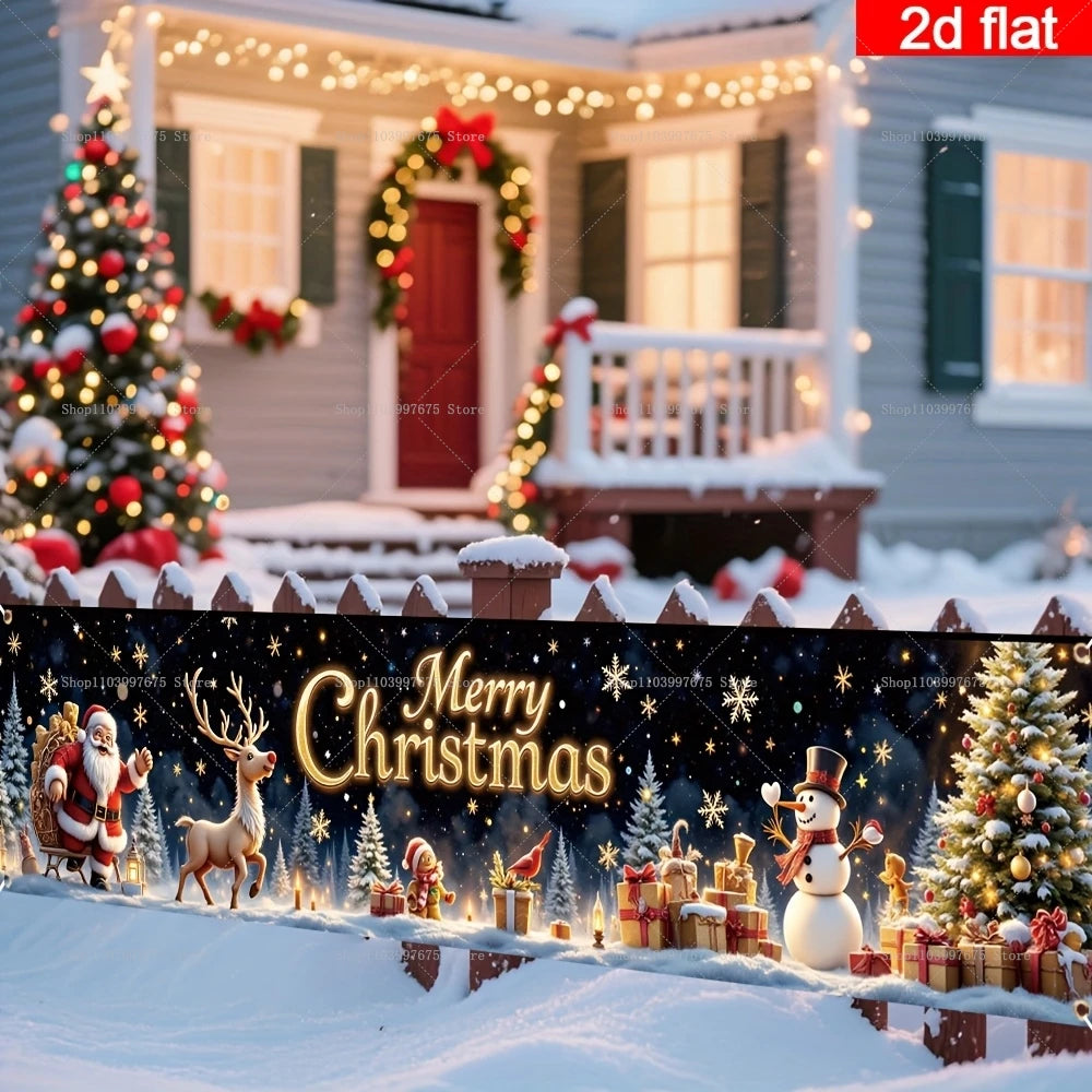 Merry Christmas Santa Claus Snowman Banner Xmas Party Decorations Yard Garden Decor Backdrops Photo Booth Props Party Supplies