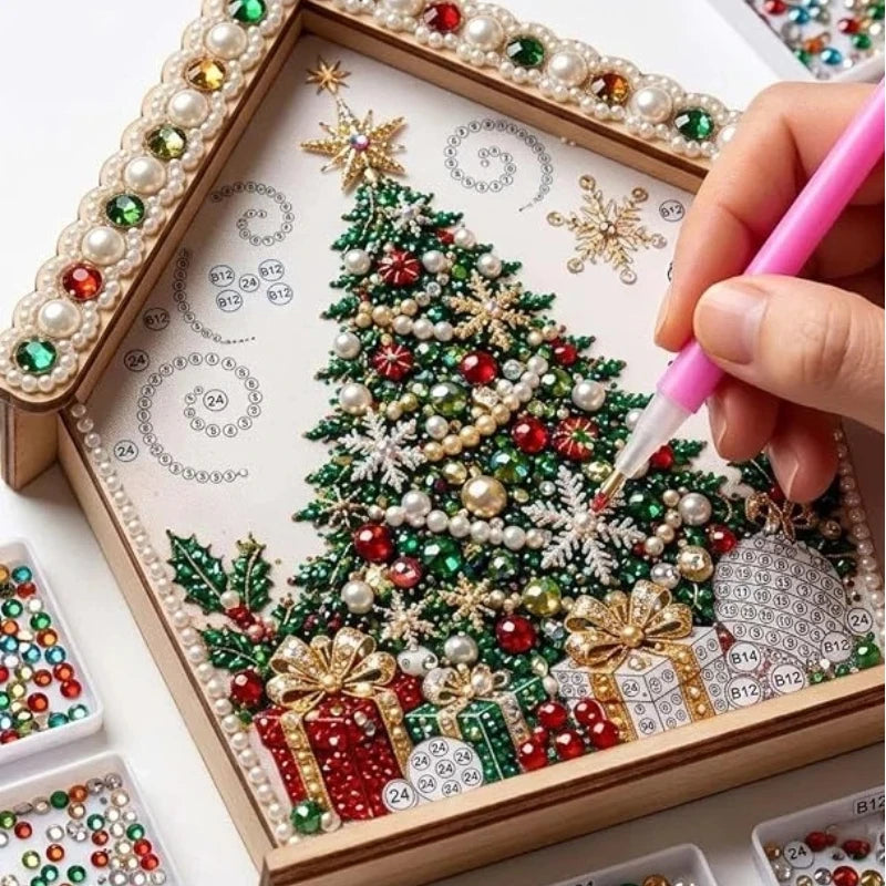 DIY Pearl Craft Kit Christmas Cottage Diamond Painting Set Wooden Pearl Art Christmas Tree Ornaments For Home Decoration Gifts