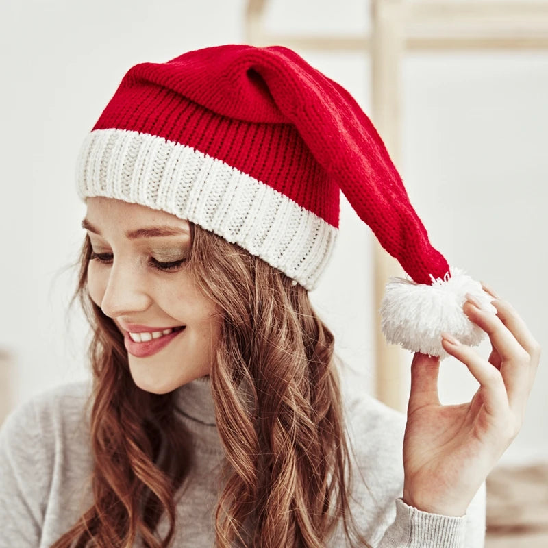 2026 Knitted Christmas Hat Cute Pompom Adult Soft Beanie Santa Cap New Year Party Family Gift Navidad Natal Noel Decoration