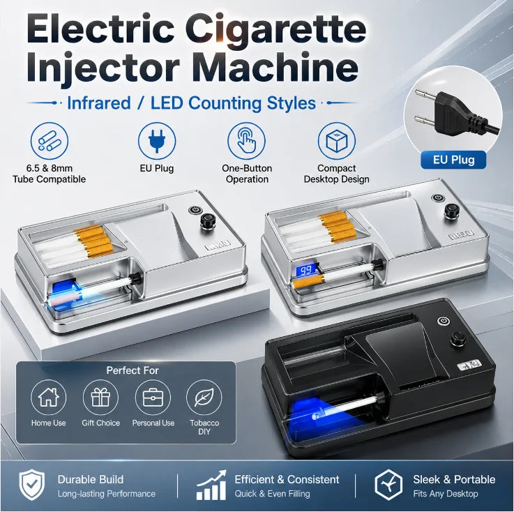 6.5/8mm Tube Electric Cigarette Rolling Machine Infrared Sensing Injector Tobacco Filling Auto Cigarette Maker Smoking Accessory