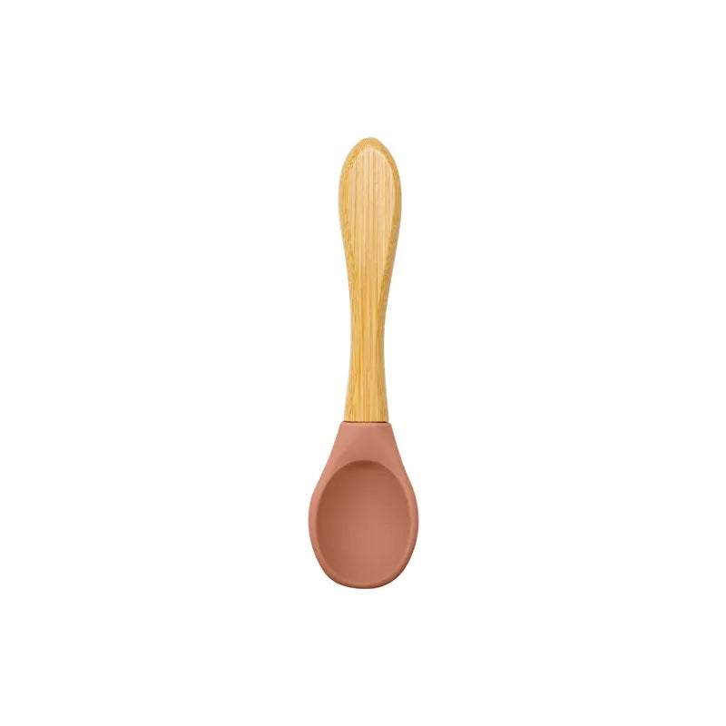 Baby Wooden Spoon Silicone Wooden Baby Feeding Spoon Organic Soft Tip Spoon BPA Free Food Grade Material Handle Toddlers Gifts
