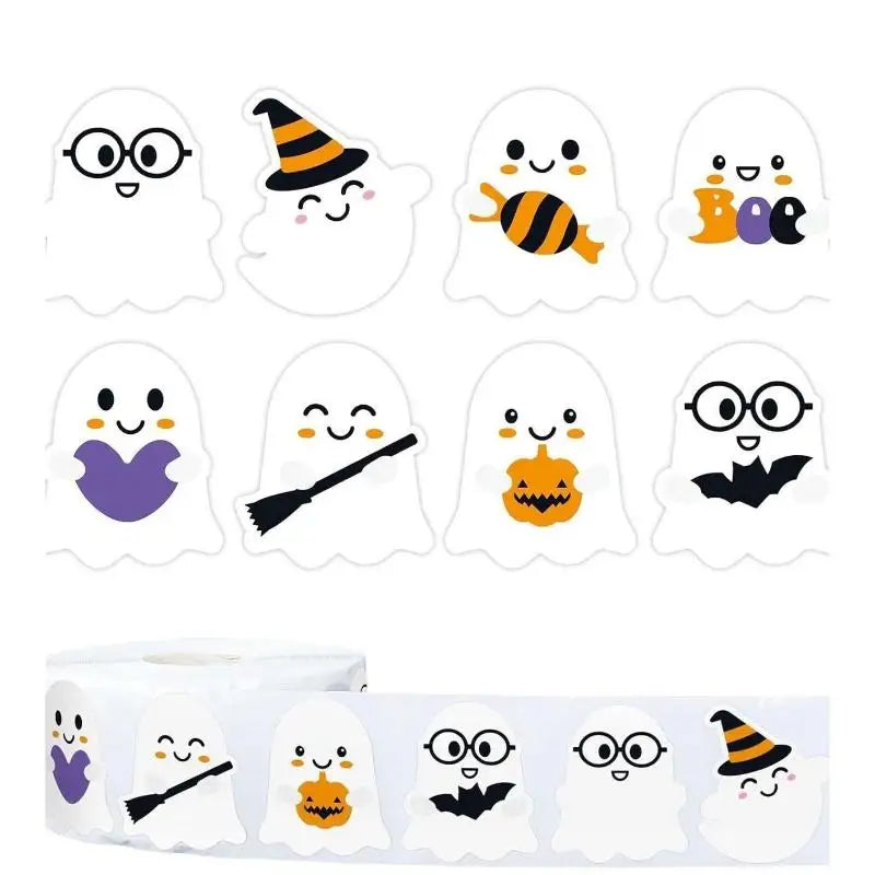 Halloween Decor - 500Pcs/Roll Funny Stickers with Pumpkin, Ghost, Skull, Spider, Bat Design for Phone Graffiti