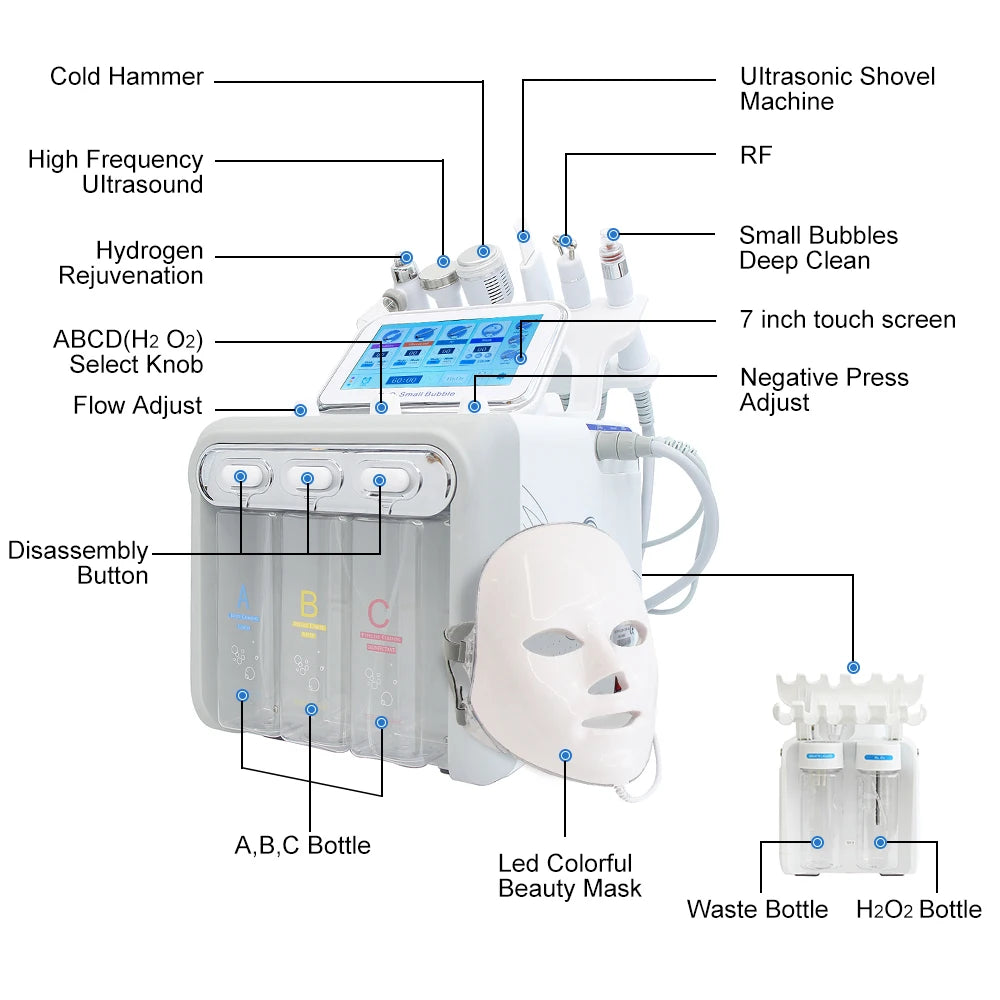 6/7 in 1 Dermabrasion Peel Spa Facial Machine Skin Rejuvenation Hydro Dermabrasion  Aqua Deep Cleaning Skin Care Device