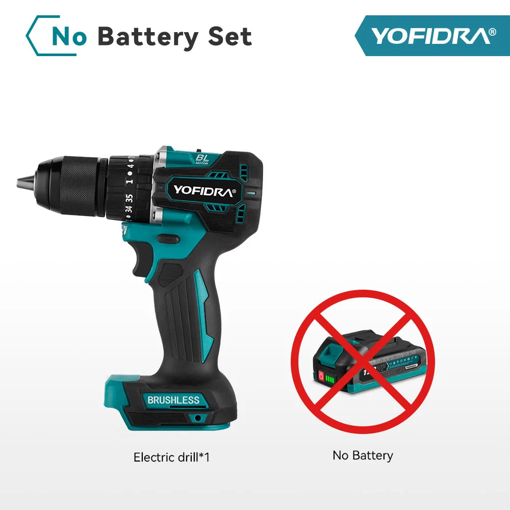 YOFIDRA 13MM 35+3 Torque Brushless Electric Impact Drill Cordless Electric Screwdriver Power Tool For Makita 18V Battery Pin