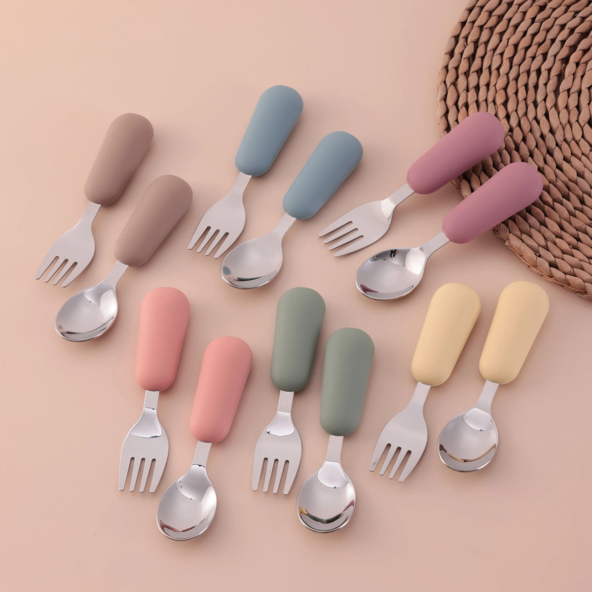 Color Kids 2PCS Stainless Steel Fork Spoon Baby Feeding Set Eco Friendly Toddler Utensil BPA Free Kids Dinnerware Baby Stuff
