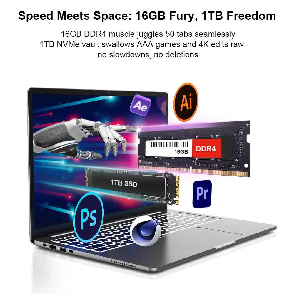 Ninkear A15 Pro Laptop AMD Ryzen 5 5500U 16GB RAM 1TB SSD 16 inch 2.5K 120Hz IPS Metal Body Windows 11 WiFi6 Fingerprint Business Office Gaming Notebook Portable Computer