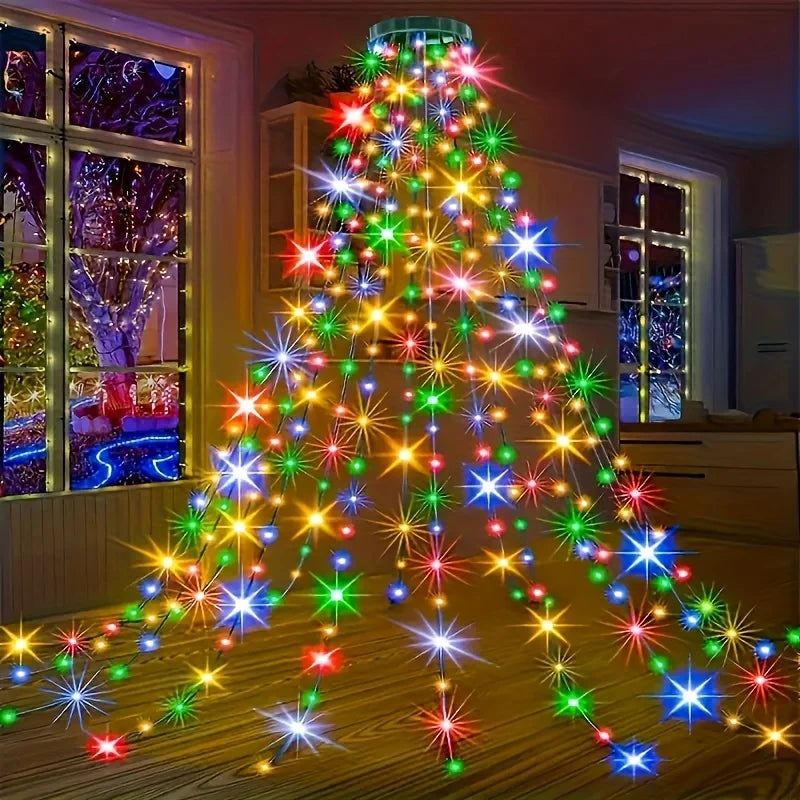 Christmas Tree Waterfall Lights-400/320High-Brightness LEDsUSB&Remote Control,8Lighting Modes Indoor/Outdoor Christmas TreeDeco
