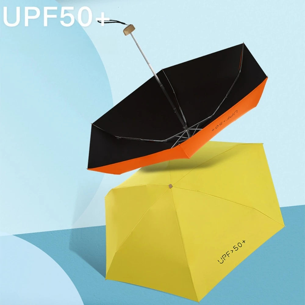 1PC Sun Umbrella Black Rubber Flat Five Fold Sun Protection Compact Sunny UV Shield Portable Pocket Mini Umbrella Beach Umbrella