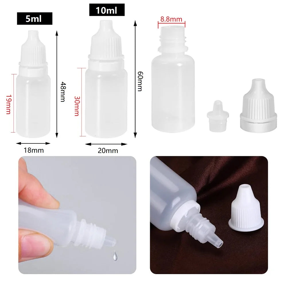 50/100PCS Plastic Dropper Bottle 5ml/10ml Portable Squeezable Semi-transparent Empty Refillable Bottles Travel Liquid Containers
