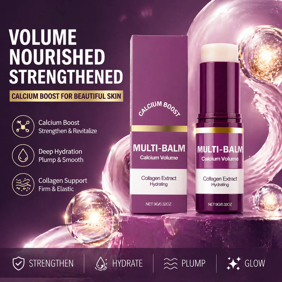 Calcium Boost Collagen Multi Balm Hydrating Moisturizing Stick for Lips Eyes Face Neck Portable Daily Skin Care Balm Stick