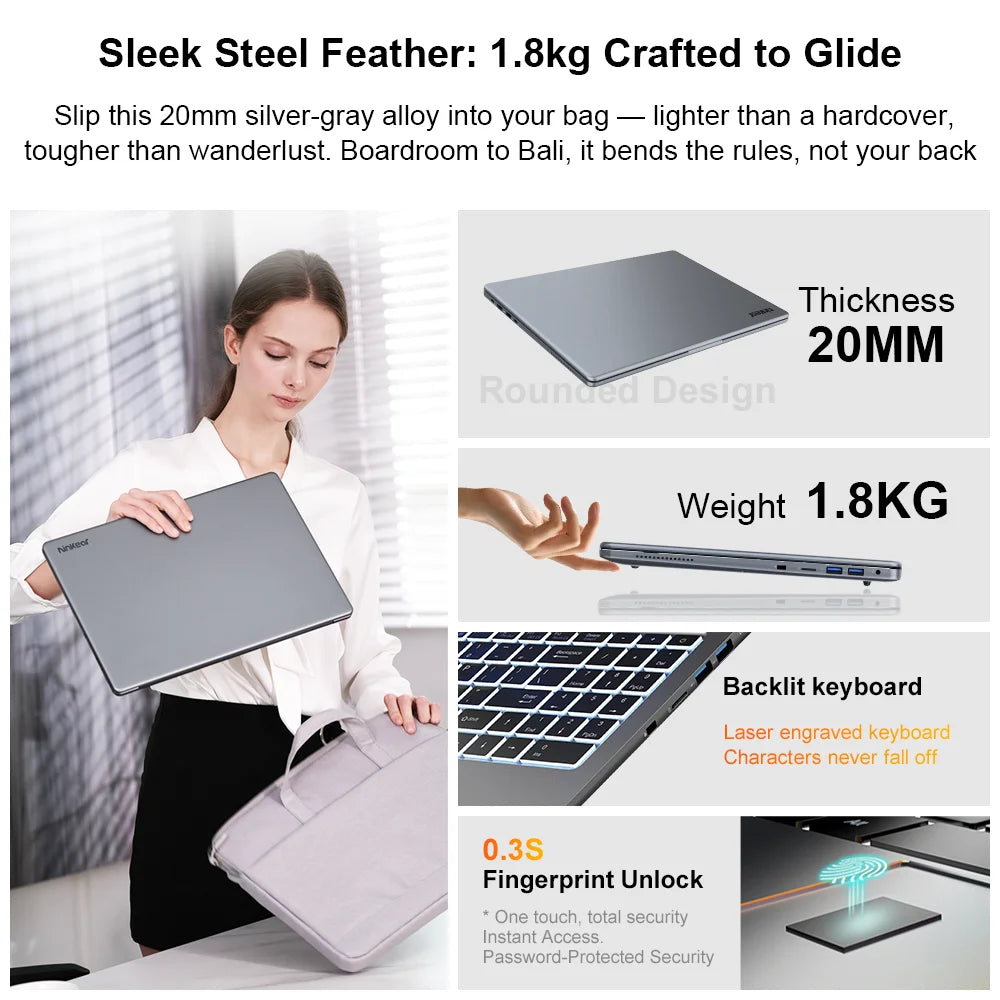 Ninkear A15 Pro Laptop AMD Ryzen 5 5500U 16GB RAM 1TB SSD 16 inch 2.5K 120Hz IPS Metal Body Windows 11 WiFi6 Fingerprint Business Office Gaming Notebook Portable Computer