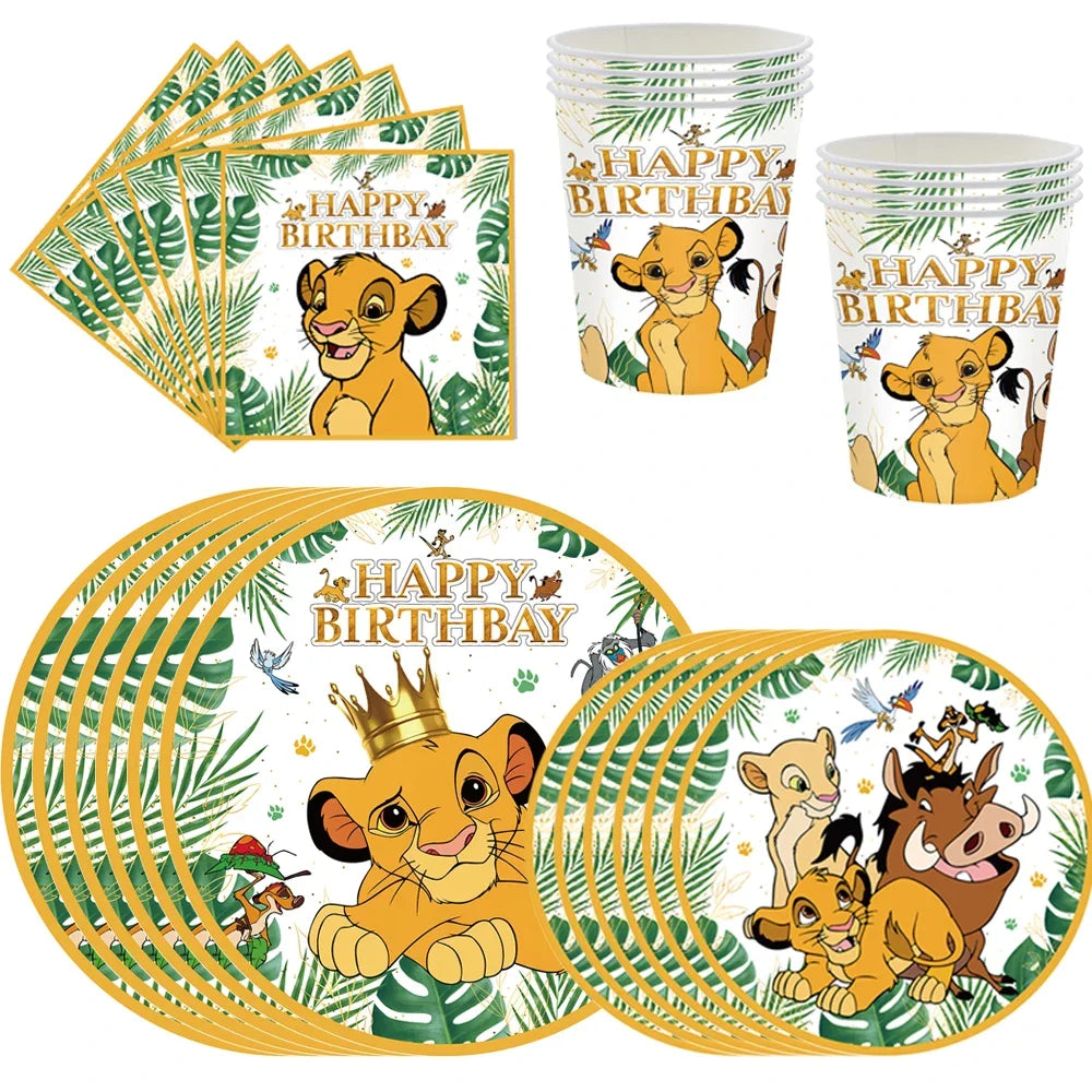 Simba Lion King Birthday Party Decorations Disposable Tableware Balloon Tablecloth Napkin Cup Cake Topper for Kids Baby Shower