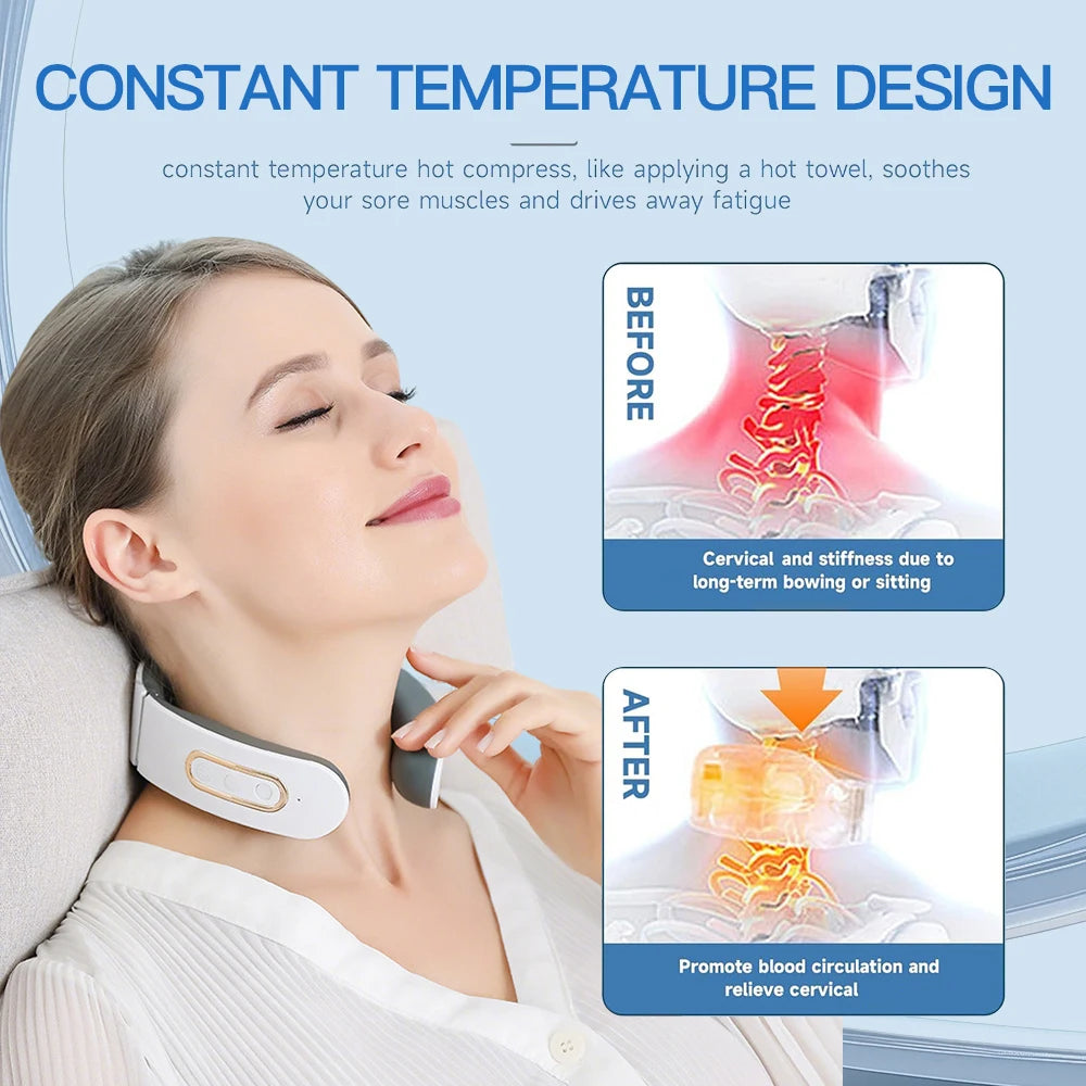 Portable Electric Neck & Shoulder Massager USB Rechargeable Heating Hot Pressing Magnetic Pulse Neck Massage Instrument 6 Modes