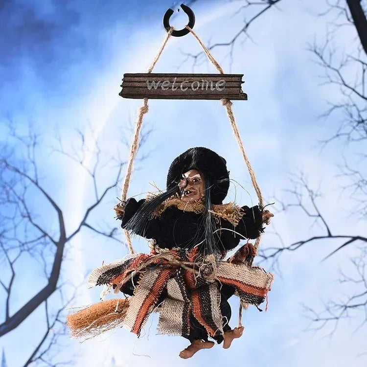 Halloween Witch Dolls Hanging Decor Ghost Witch Horror Scary Hanging Ghost Flying Witch Pendant Halloween DIY Party Ornaments