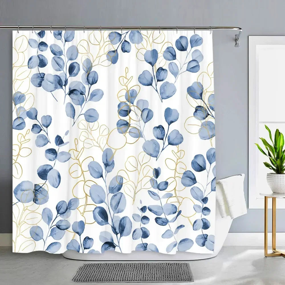 Green Plants Eucalyptus Leaves Shower Curtain Natural Watercolour Leaves Tropical Botanical Patterns Bath Curtain Bathroom Decor