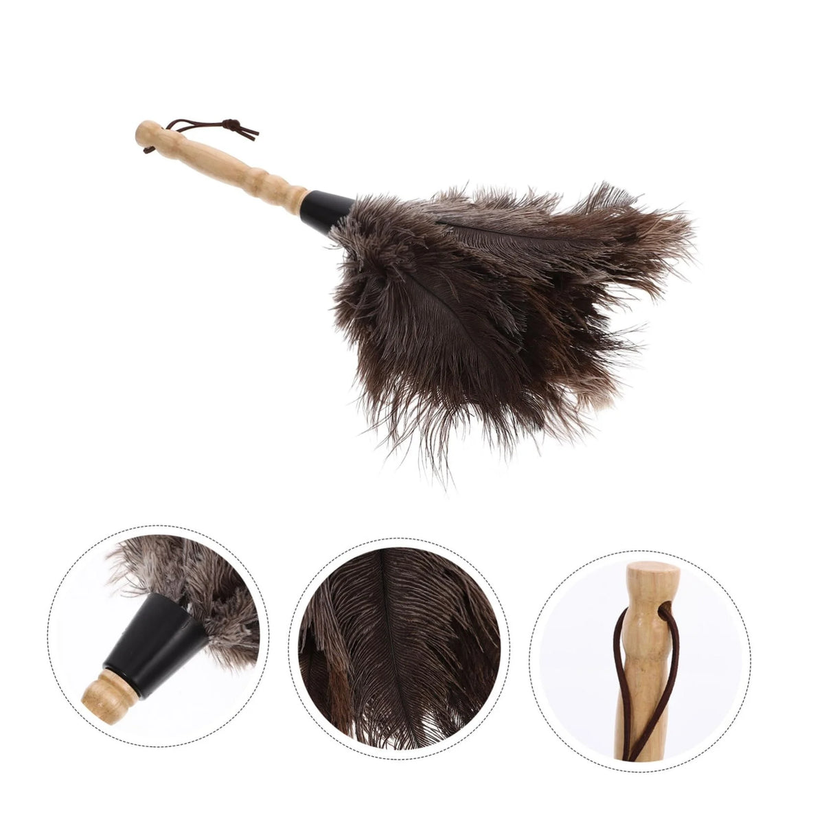 Ostrich Feather Duster with Wooden Handle Anti-static Dust Removal Brush for Home Office Furniture Daily Cleaning Tools