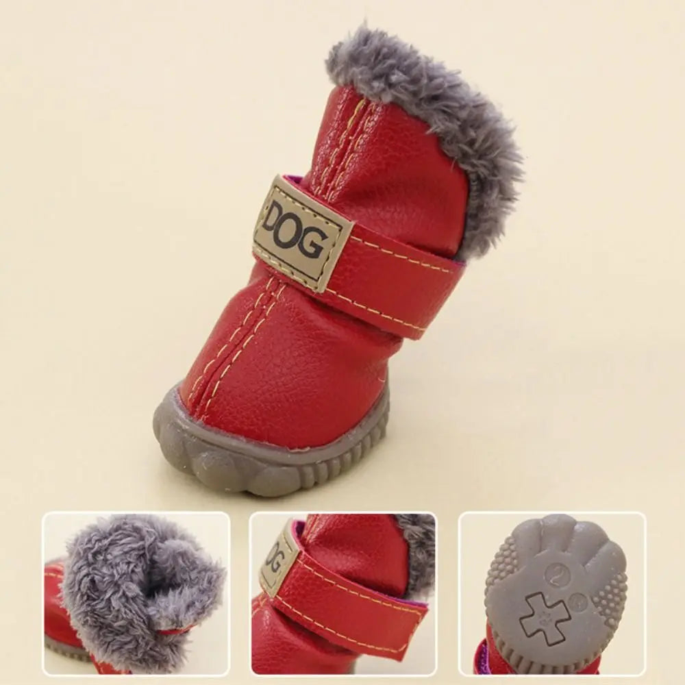 Soft Pet Snow Boots Puppy Rain Snow Boots Warm Non Slip Winter Pet Dog Shoes Waterproof Plush/PU for 4Pcs/Set Winter