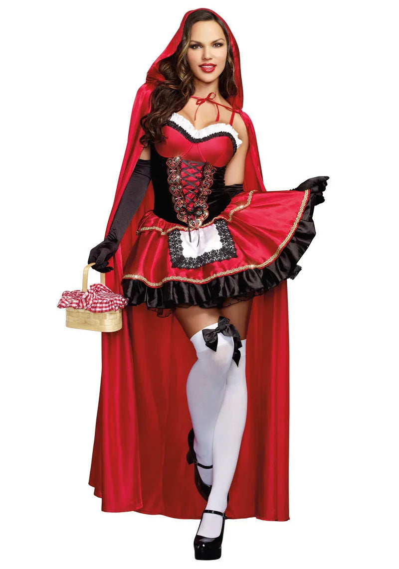 Halloween Costumes For Adult Women Little Red Riding Hood Costume Fancy Dress Carnival Party Cloak Queen Fairy Cosplay Uniforms
