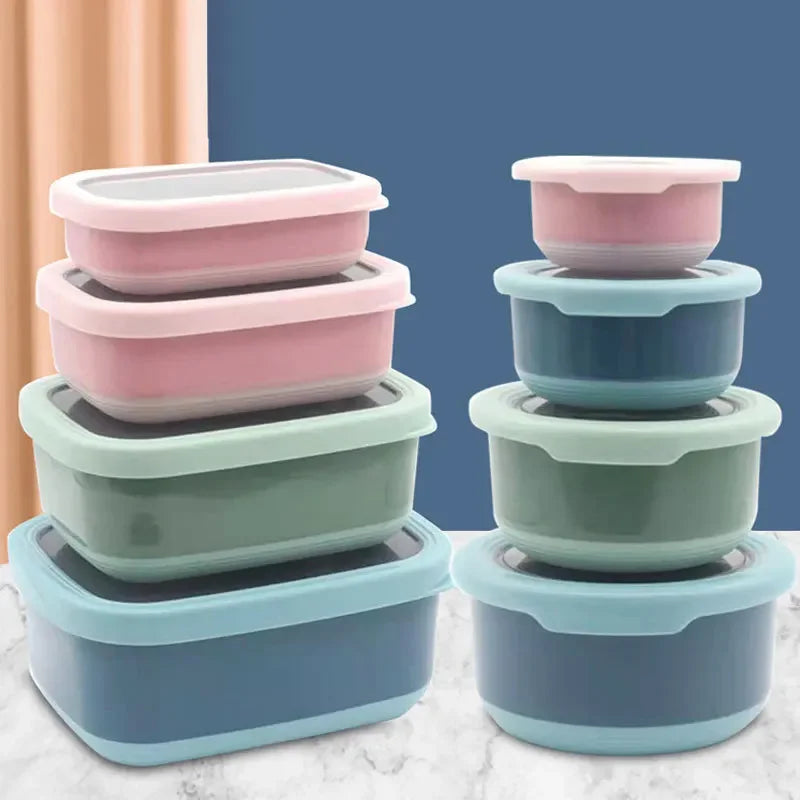 Multi-Capacity 304 Stainless Steel Crisper With Cover Band  Lunch Box Food Seal Refrigerator Preservation Sub-Bowl Kimchi Box