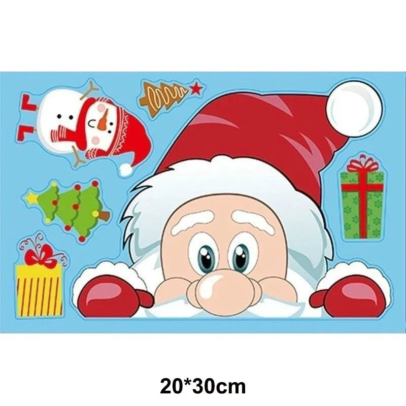 Christmas Window Stickers Santa Claus Reindeer Snowflake Static Window Clings Merry Christmas Glass Decals New Year Party Decors
