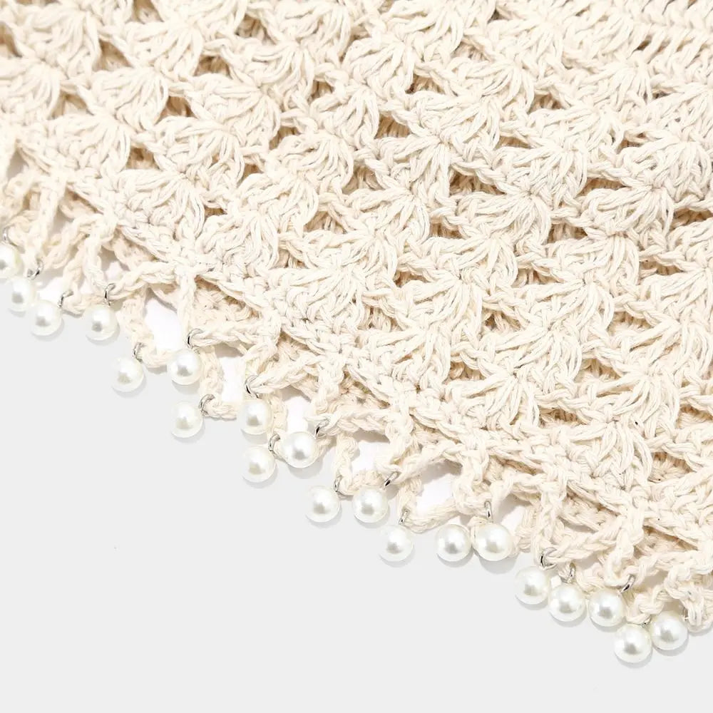 Cute Sweet Crochet Hollow Knitted Hat Bohemian Style Hollow Out Ethnic Style Hat Korean Beads Tassels Weave Cap Outdoor