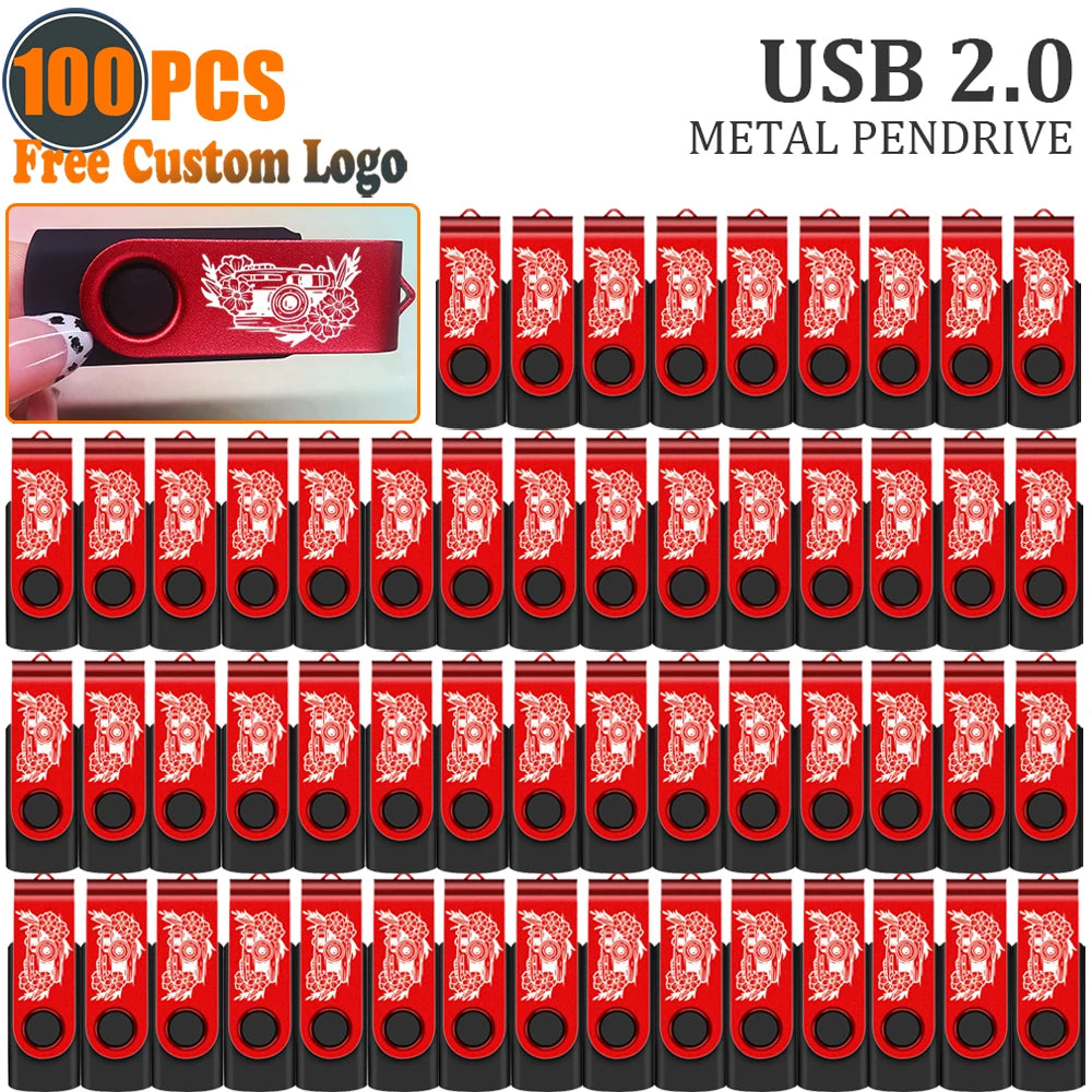 Free Custom 100PCS USB Flash Drive 128mb 4GB 8GB 16G Metal Pendrive 32GB 64GB Photography Studio Gift 128GB Venue Gift Pen Drive